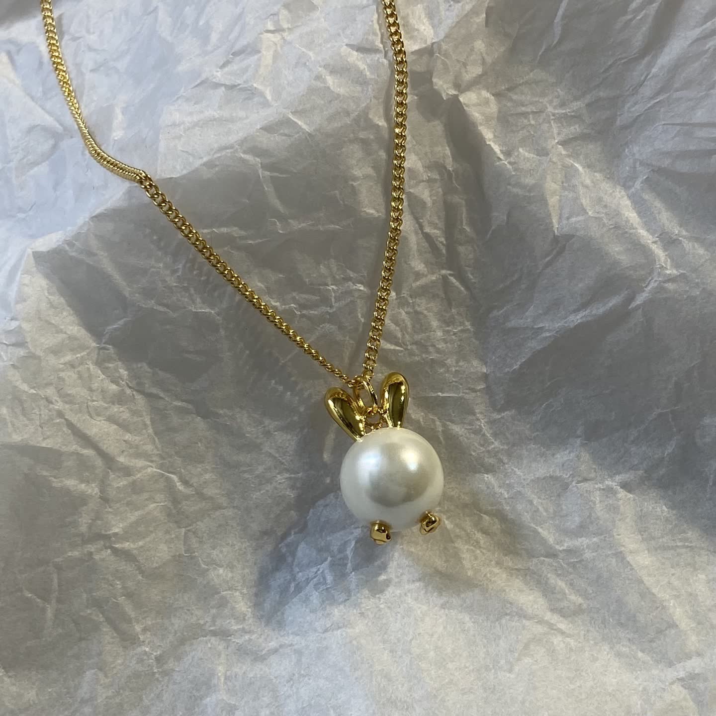 Miu Miu Gold Rabbit Pearl Necklace